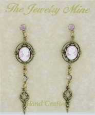 Victorian Style Lilac Cameo Earrings w/Drop